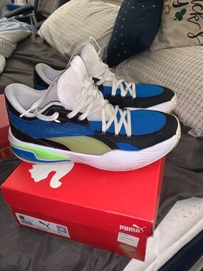 Puma Men's Athletic Shoes in Blue, Black, White with Green Accent